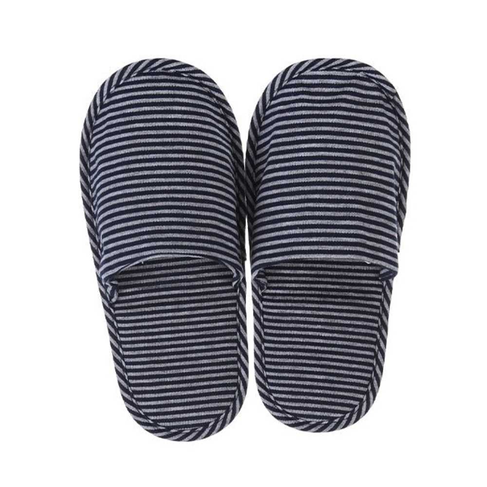NWT Miniso Men’s Foldable Grey and Dark Blue Striped Foldable Travel Slippers